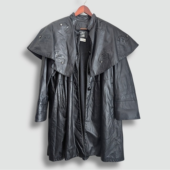 Vintage Jackets & Blazers - Vintage Leather Ranch Genuine Leather Coat Embossed Paisley Details and Studs
